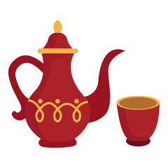 Traditional Arabic Teapot And Cup Illustration For Hospitality, Iftar Meal, Ramadan Kareem, And Eid Celebration Theme