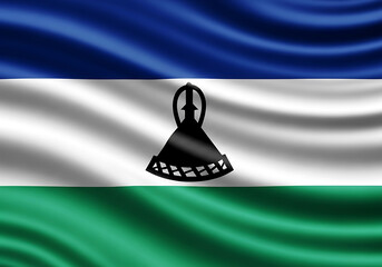 Lesotho national flag with a mokorotlo emblem on white band