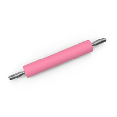 Pink kitchen rolling pin with metallic handles for home baking, PNG