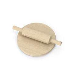 Wooden rolling pin with round board for kitchen dough prep, PNG