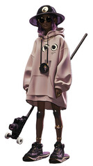 Urban Witch Photographer in Oversized Hoodie Wide Brim Hat Broom and Camera