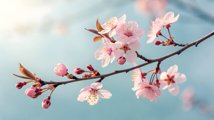 Obraz premium Pink cherry blossoms blooming on tree in spring garden