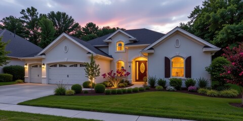 signature project finish with strength glow border suburban residence surrounded by greenery