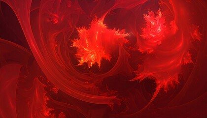 Abstract swirling pattern of vibrant red, glowing organic shapes with fiery tendrils, creating a sense of energy and movement