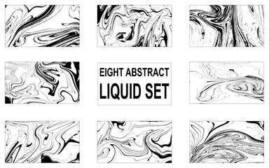 Bundle collection of beautiful white and black marble background. Pack of handmade stone or rock texture with liquid paint ink. Ebru, Turkish marbling art.