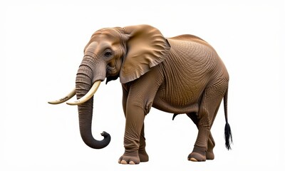 Obraz premium Majestic African elephant isolated on pure white background, showcasing its powerful form and detailed texture, powerful, large