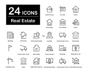 These are 24 beautiful small, pixel perfect real estate interface vector icons.