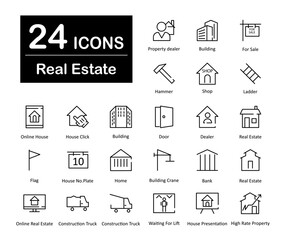 These are 24 beautiful small, pixel perfect real estate interface vector icons.