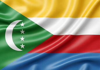 Obraz premium Waving flag of comoros with vibrant colors and crescent moon detail