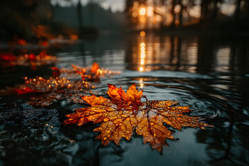 Serene Autumn Reflection on Tranquil Lake at Sunrise - Nature's Beauty for Seasonal Inspiration