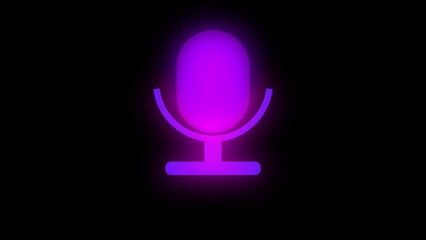 Glowing purple microphone icon with a neon effect on a black background symbol recording