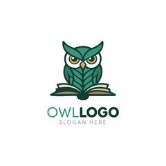 Owl logo design with book illustration for education, library, school, and learning branding