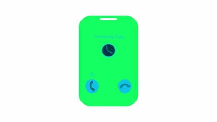Green Smartphone Screen With Incoming Call Notification And Blue Icons On White Background mobile phone