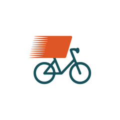 A simple illustration depicting a bicycle with a delivery box attached