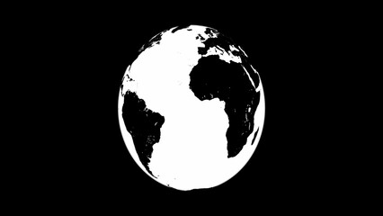High Contrast Black and White Earth Globe with Continents Clearly Defined on Black Background world planet