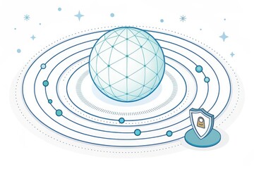 Digital Globe With Ringed Lines Representing Global Network Security