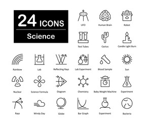 These are 24 beautiful small, pixel perfect science and experiment interface vector icons.