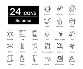 These are 24 beautiful small, pixel perfect science and experiment interface vector icons.