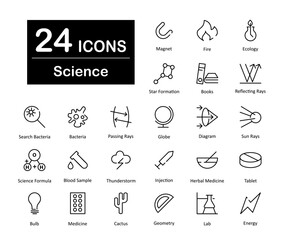 These are 24 beautiful small, pixel perfect science and experiment interface vector icons.