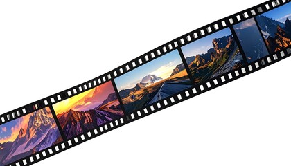 Naklejka premium Filmstrip showcasing stunning mountain vistas with vibrant sunset hues