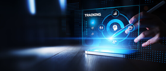 Corporate Training and Employee Skill Enhancement Displayed on a Virtual Screen.