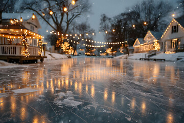 Winter Wonderland with Festive Lights on Frozen Ice Rink for Holiday Cheer and Seasonal Magic