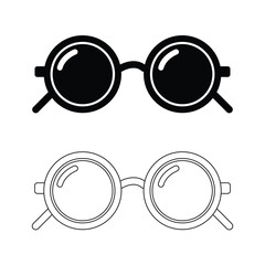 Round Glasses Vector Illustration Vintage Eyewear, Fashion Accessory, Reading Glasses Icon in Solid and Outline Style