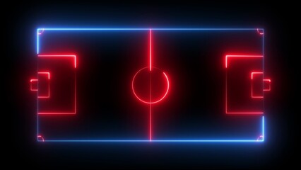 Neon Soccer Field Outline With Red And Blue Glowing Lines On Black Background football sport