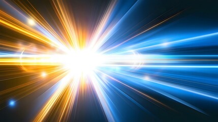 Abstract blue and gold light streaks with bright center source effect