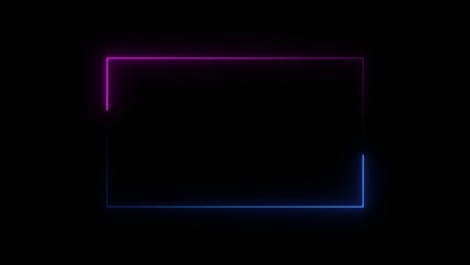 Rectangular neon frame with pink and blue glowing edges on a black background border rectangle © Honest_boy