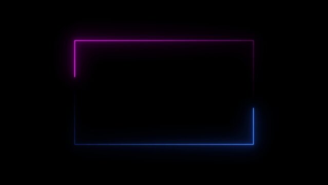 Rectangular neon frame with pink and blue glowing edges on a black background border rectangle