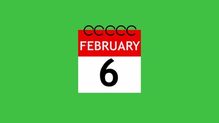 Red and white tear-off calendar displaying February 6th on a green background date