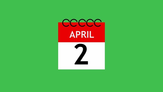 Red and white tear-off calendar displaying April 2nd on a green background date