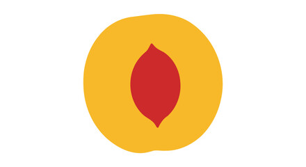 Fototapeta premium Simplified illustration of a peach half, showing the seed. It has a round shape on a white background