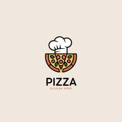 PrintPizza logo design with chef hat and slice illustration for restaurant, cafe, and food branding