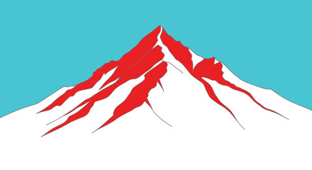 A stylized, simplified illustration of a snow-capped mountain range against a bright blue sky