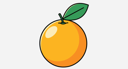A cartoon orange fruit, with a green leaf and stem, depicted with clean outlines