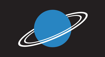 A blue planet with white rings on a black background, minimalist style. Simple illustration