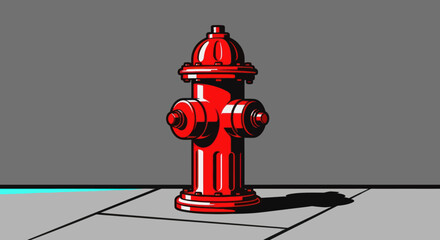 Vivid, stylized illustration of a fire hydrant on a gray tiled surface with a gray background