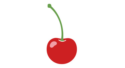 Isolated digital illustration of a single ripe cherry fruit with a green stem, perfect and vibrant