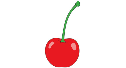 A single, stylized red cherry with a green stem against a white background, simple vector illustration