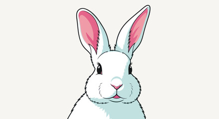 A cartoon illustration of a white rabbit with long ears and pink inner ears, on a light background
