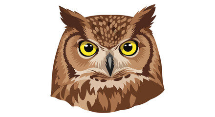 A detailed, close-up, digital illustration of an owl's face, set against a blank, white background