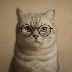 portrait of a pet cat with glass