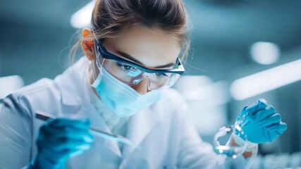 Female scientist in lab focused on research with tools. - Powered by Adobe