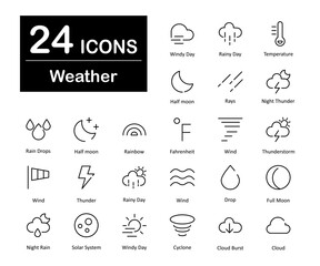 These are 24 beautiful small, pixel perfect weather interface vector icons.