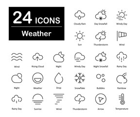 These are 24 beautiful small, pixel perfect weather interface vector icons.