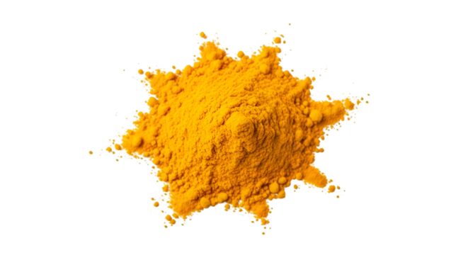 Yellow Turmeric Powder Pile Starburst Shape Isolated on Black