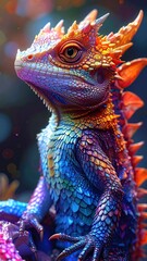 Vibrant Rainbow Lizard with Spiked Back, Closeup