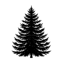 Vector art of a silhouette of a pine tree, , showcasing its conical shape and evergreen needles in a simple yet elegant design